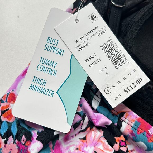 Swim Solutions Empire Princess Seam Swim Dress 8006492 Multi Women's US 8 NWT - Picture 3 of 7